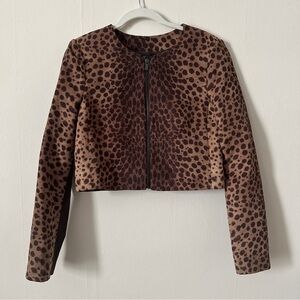 BCBGMAXAZRIA Leopard Print Women's Cropped Jacket in Vegan Suede